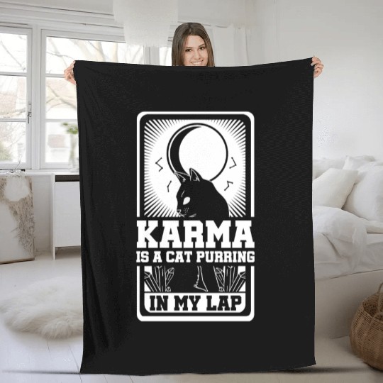 Karma is a Cat Purring in My Lap Moon Tarot Card Fleece Blankets