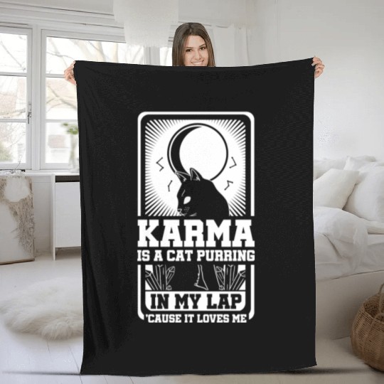 Karma is a Cat Purring in My Lap Moon Tarot Card Fleece Blankets