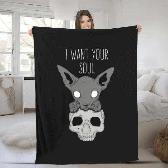 Death Cat Skull Fleece Blankets