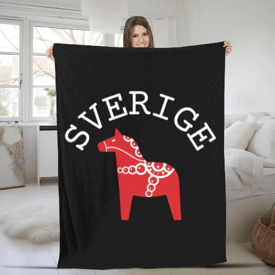 Sverige Sweden Swedish Dala Horse Dalecarlian Fleece Blankets