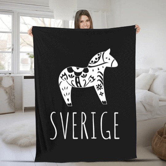 Sverige Sweden Swedish Dala Horse Dalecarlian Fleece Blankets