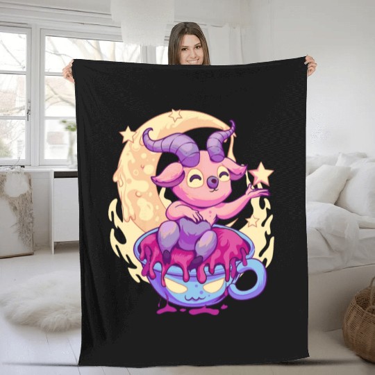 Pastel Goth Kawaii Baphomet Tea Fleece Blankets