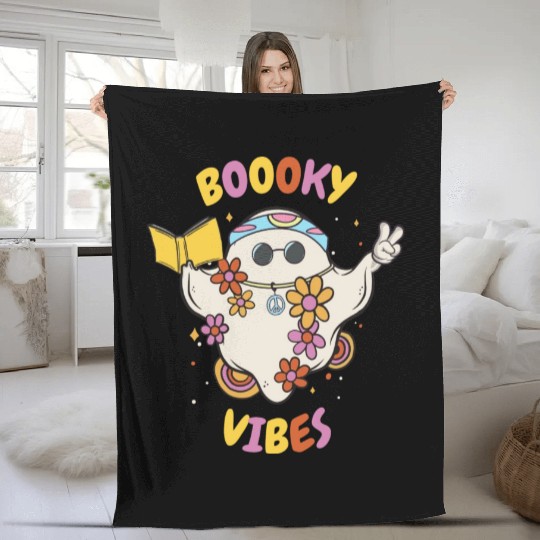 Reading Teacher Halloween Groovy Floral Ghost Fleece Blankets