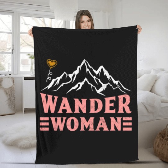 Wanderwoman Mountaineering Hiking Women Fleece Blankets