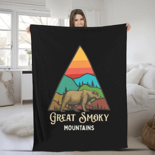 Great Smoky Mountains Vintage Landscape Fleece Blankets