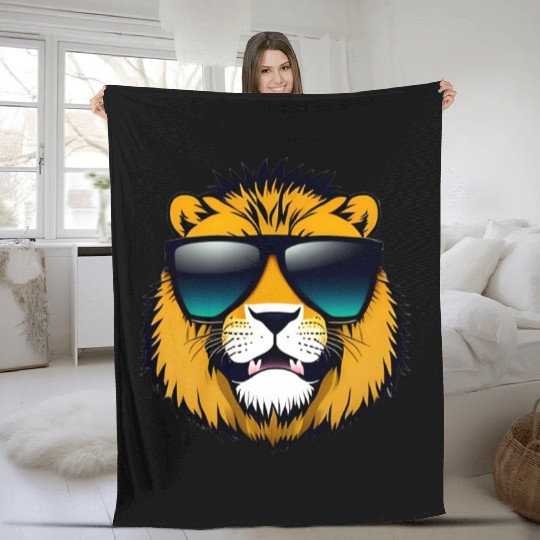 Lion With Black Sunglasses Fleece Blankets