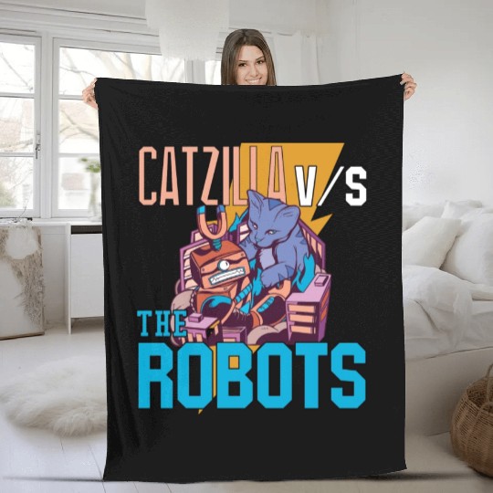 Catzilla Versus Robot Fleece Blankets