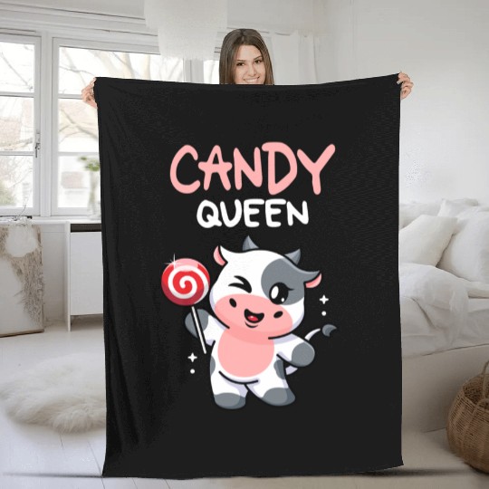 Candy Queen I Lollipop I Cow I Kids I Candy Fleece Blankets