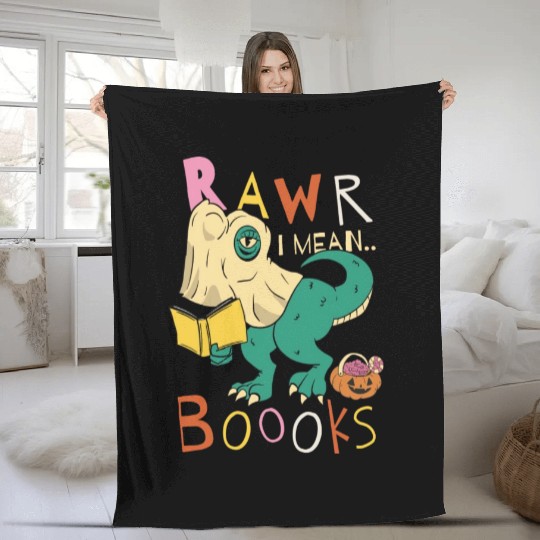 Reading Teacher Halloween T Rex Ghost Book Fleece Blankets