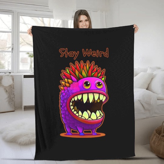Stay Weird Monster Doodle Violet Fleece Blankets