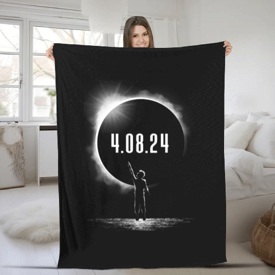 Total Solar Eclipse Boy Silhouette 4.08.24 Eclipse Fleece Blankets