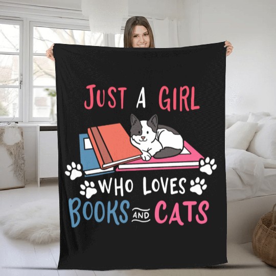 Book Cat Books And Cats Fleece Blankets
