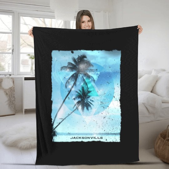 Artistic Jacksonville Florida Palm Tree Vacation Fleece Blankets