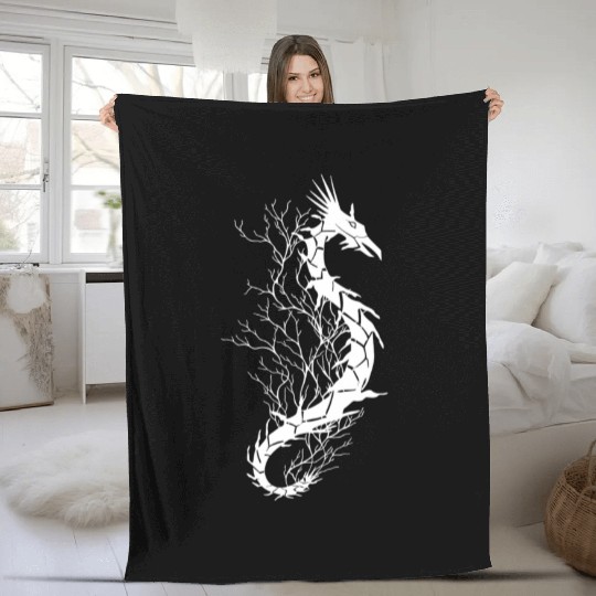 Sea life, sea dragon, white Fleece Blankets