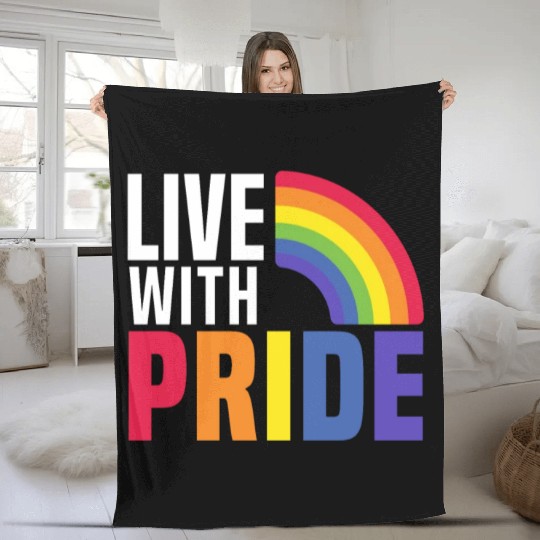 Live With Pride Rainbow Month LGBTQ Gay Pride Fleece Blankets