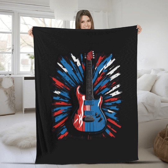 Electric guitar in Union Jack flag colors Fleece Blankets