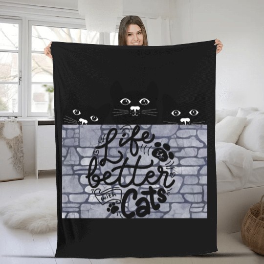 life letter with cats, Perfect cat lover designs Fleece Blankets