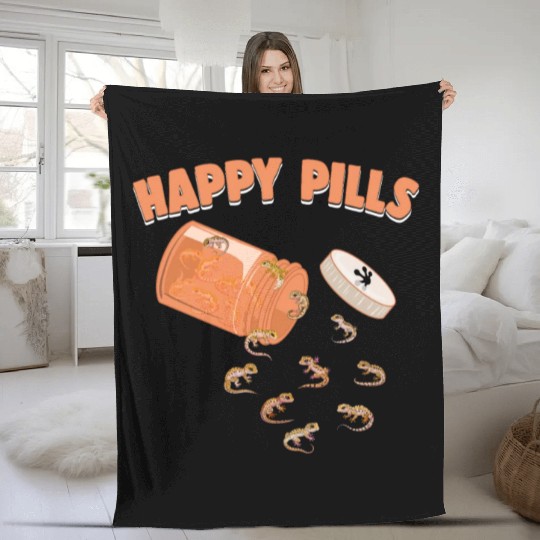 Happy Pills Leopard Gecko Funny Lizard Lovers Fleece Blankets