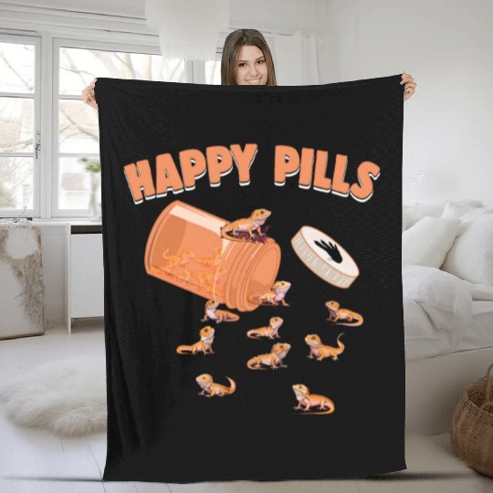 Happy Pills Bearded Dragon Funny Lizard Lovers Fleece Blankets
