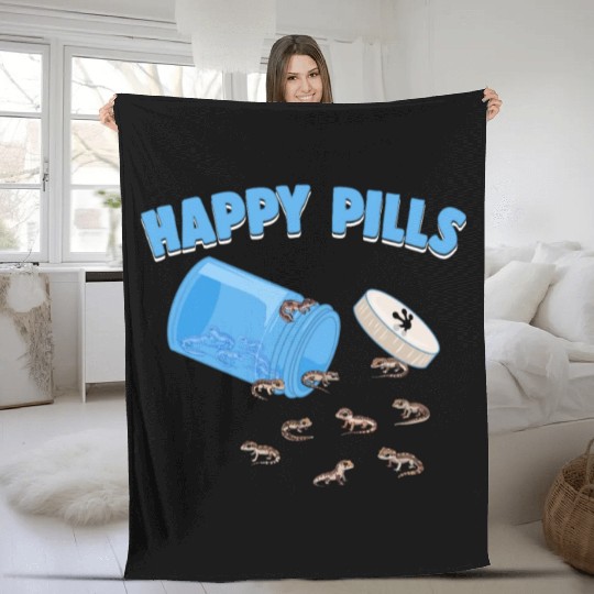 Happy Pills Lizards Funny African Fat-Tailed Gecko Fleece Blankets