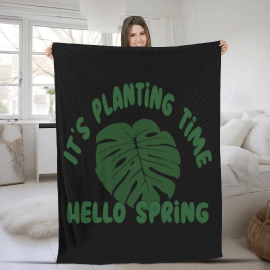 planting time, plant time, hello spring Fleece Blankets,