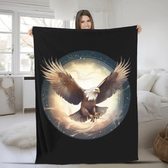 Flying Bald Eagle Fleece Blankets