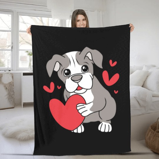Cute Heart Puppy Boston Terrier Dog Fleece Blankets