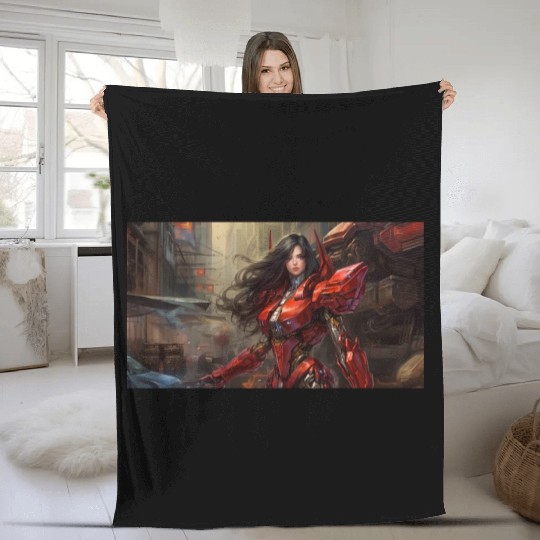 Cybermech Red Jenna - Fantasy and Scifi Art Fleece Blankets