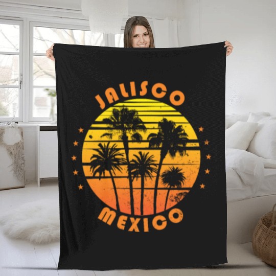Retro Jalisco Mexico Souvenir Vintage Palm Tree Fleece Blankets