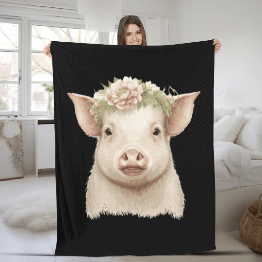 Piglet Flower Crown Pig Baby Floral Farm Animal Pe Fleece Blankets