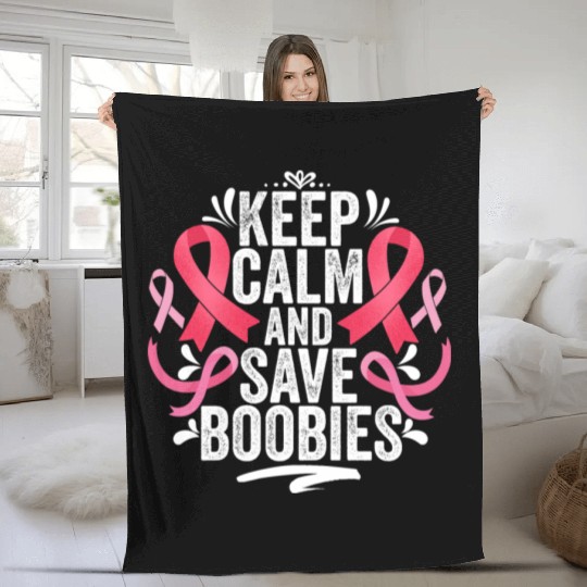 Pink Ribbon Keep Calm And Save Boobies Breast Fleece Blankets