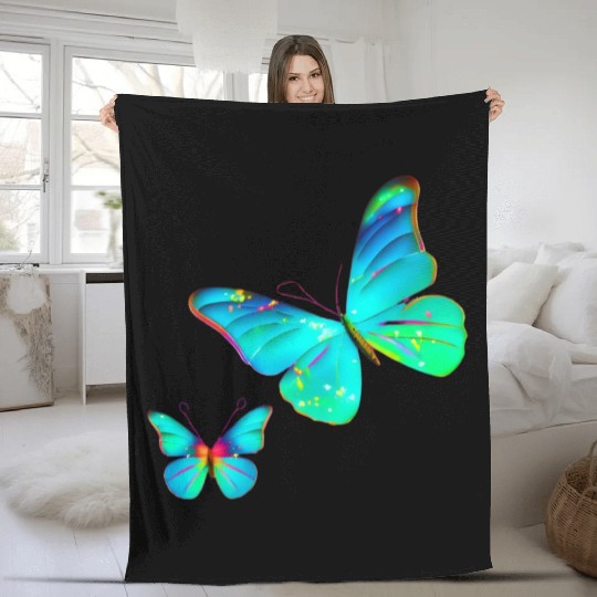 Blue Green Butterflies Fleece Blankets