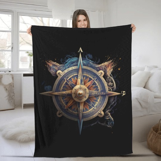 navy compass sailing Fleece Blankets