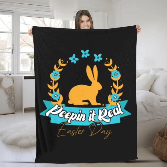 Peepin It Happy Easter Bunny Egg For Funny Easter Fleece Blankets