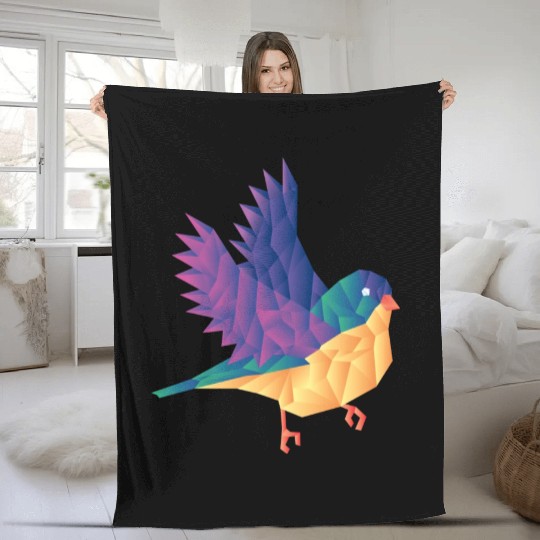 Polygon Shape Multi Colored Bird Pattern Nature Fleece Blankets