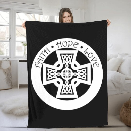 Timeless Celtic Cross With Celtic Knots Fleece Blankets