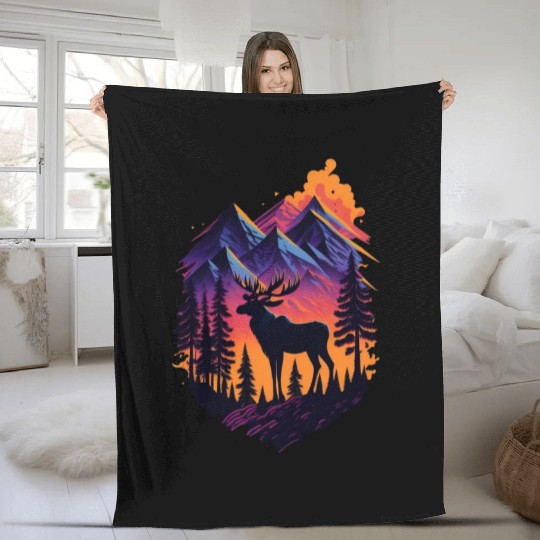 Moose in the Mountain Fleece Blankets