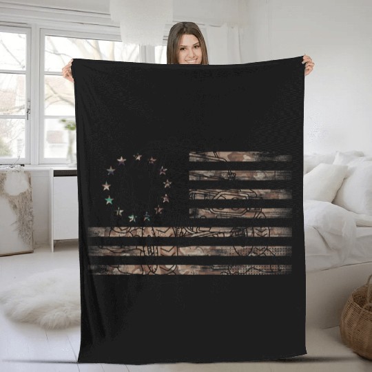 Adventure 101 FJ cruiser Camo US Flag 4wd Overland Fleece Blankets