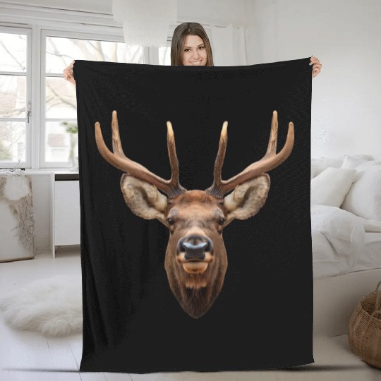 Elk Antlers Face Fleece Blankets