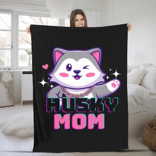 Husky Dog Mom, husky lover Fleece Blankets
