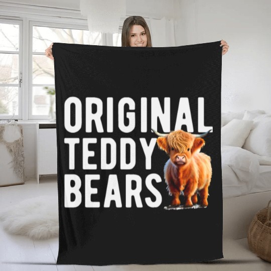 Original Teddy Bears Highland Cow Scottish Cattle Fleece Blankets