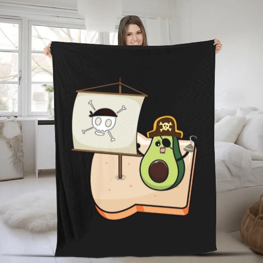 Funny avocado pirate sailing on a toast bread Fleece Blankets