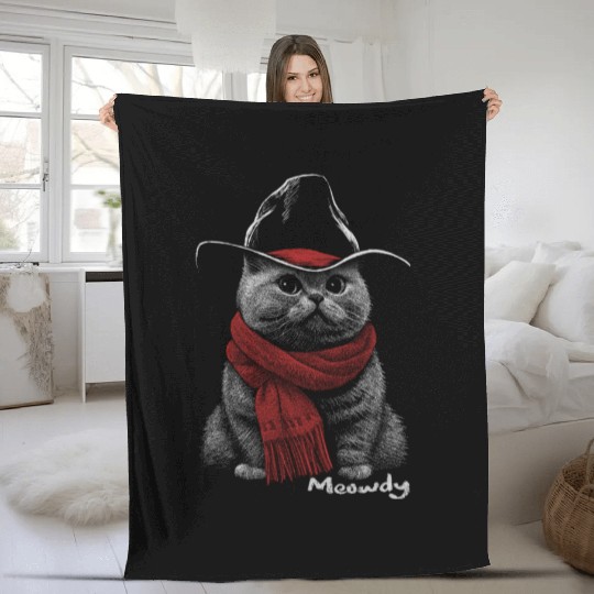 Cute Chonk Cat Meowdy Cat w/ Cowboy Hat from Texas Fleece Blankets