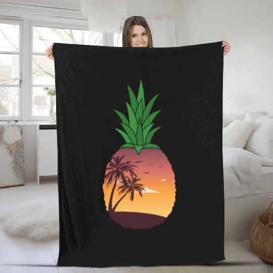 Pineapple Beach Sunset - Tropical Summer Fleece Blankets