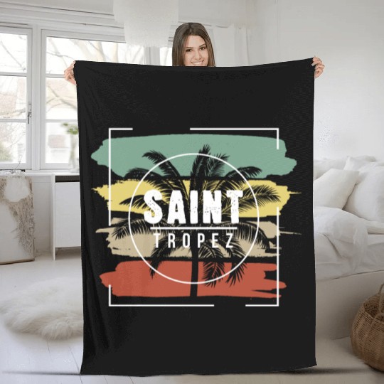 Saint Tropez Artistic Palm Tree Retro Fleece Blankets
