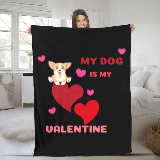 My dog is my valentine . Fleece Blankets