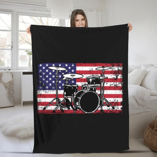 Patriotic 4th of July Drum American Drummer USA Fleece Blankets
