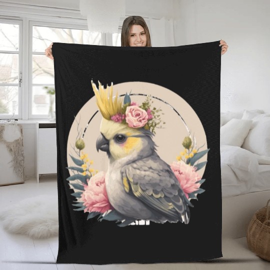 Cute Cockatiel Parrot Bird Flower Crown Pet Birds Fleece Blankets