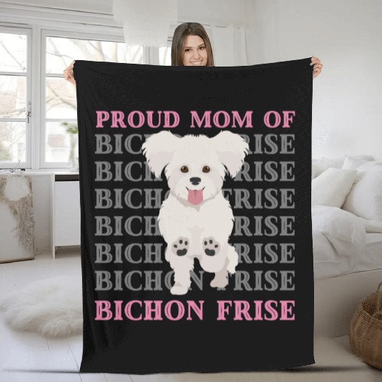 Proud mom of Bichon Frise cute puppy dog mom dad Fleece Blankets