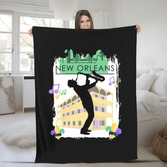 Mardi Gras New Orleans Louisiana City Jazz Music Fleece Blankets